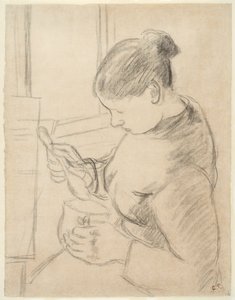 Ung bonde drikker sin kaffe af Camille Pissarro