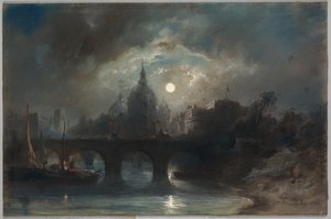 Udsigt over en by om natten, 1831. af Camille Roqueplan