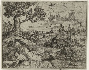 Landskab med overskyet himmel af Camillo Berlinghieri