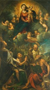 Madonna i herlighed, eller Madonna med barn og hellige af Camillo Boccaccino