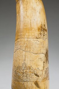 Pulverhorn, indgraveret med et kort over St. Lawrence-floden i området Quebec, ca. 1759 (horn) (se også 997377-79)
