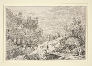 Bjerglandskab med fem broer, fra Veduten (udsigt) af Canaletto (Giovanni Antonio Canal)
