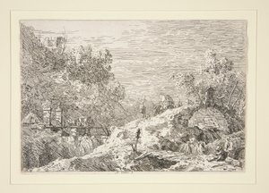Bjerglandskab med fem broer, fra serien Vedute (Views) af Canaletto (Giovanni Antonio Canal)
