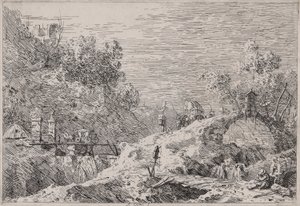 Bjerglandskab med fem broer, fra serien Vedute (Views) af Canaletto (Giovanni Antonio Canal)