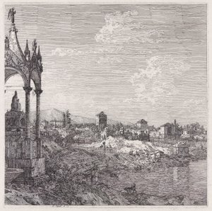 Udsigt over en by med en biskop af Canaletto (Giovanni Antonio Canal)