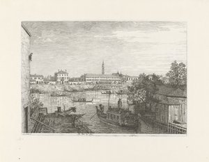 Fortøjningsplads i Dolo Alle Porte di Dolo (titel på objekt) Ansigter på eksisterende og opfundne steder (serietitel) Vedute altre prese da i Luoghi altre ideate af Antonio Canal (serietitel) af Canaletto