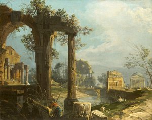 Canaletto - En capriccio-udsigt med ruiner 1742-44 af Canaletto