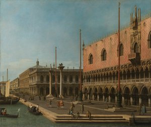 Canaletto - Capriccio Udsigt over Molo og Dogepaladset 1744 af Canaletto
