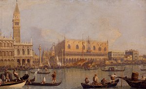 Italiensk: Veduta del Palazzo Ducale di Venezia Udsigt over hertugpaladset i Venedig af Canaletto