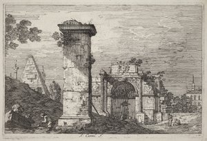 Landskab med ruinerede monumenter af Canaletto