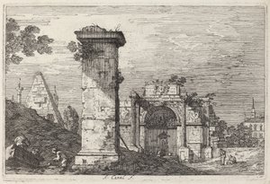 Landskab med ødelagte monumenter, ca. 1740. af Canaletto