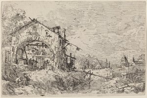 Landskab med en kvinde ved en brønd af Canaletto