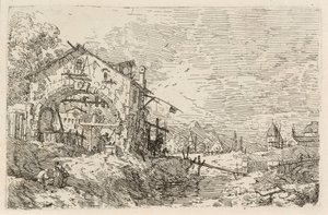 Landskab med en kvinde ved en brønd af Canaletto