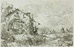 Landskab med en kvinde ved en brønd, fra Vedute af Canaletto
