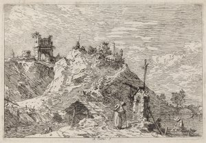 Landskab med pilgrimen i bønnen, ca. 17351746. af Canaletto