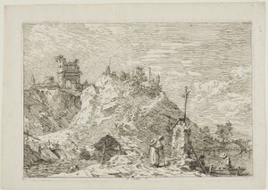 Landskab med Pilgrim ved Bønnen, fra Vedute af Canaletto