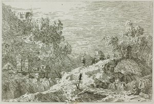 Bjerglandskab med fem broer, fra Vedute af Canaletto