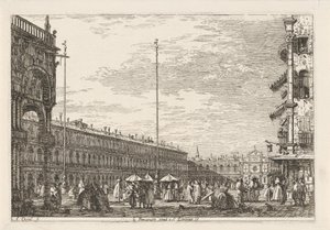 Piazza San Marco Le procuratie niove e S. Ziminian V. (titel på objektet) Ansigter på eksisterende og opfundne steder (serietitel) Vedute altre prese da i Luoghi altre ideate af Antonio Canal (serietitel) af Canaletto