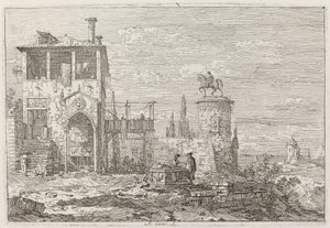 Ryttermonumentet [øverst til højre] af Canaletto
