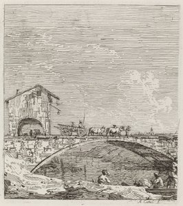 Vognen passerer over en bro af Canaletto
