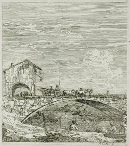 Vognen, der går over en bro, fra Vedute af Canaletto