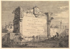 Titelplade med visninger andre taget fra andre udtænkte steder, med titel og publikation ..., 1735-46. af Giovanni Antonio Canal