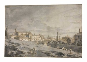 Udsigt over Padua fra uden for bymuren med kirken San Francesco af Giovanni Antonio Canal
