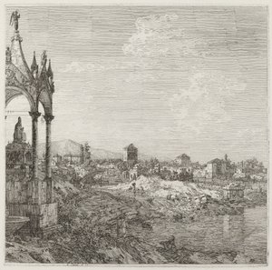 Udsigt over en by med en bispegrav, ca. 17351746. af Canaletto