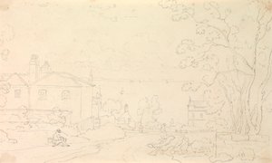 Skitse af huse nær kysten, Isle of Wight af Capt. Thomas Hastings