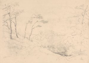 Skitse af træer og bakker over Barton Farm House, Isle of Wight af Capt. Thomas Hastings