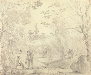 Skitse af en parkscene med East Cowes Castle i det fjerne, Isle of Wight