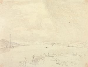 Skitse af et kystlandskab med mole i forgrunden, Isle of Wight af Capt. Thomas Hastings