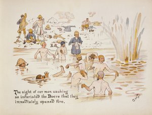 Synet af vores mænd, der vaskede sig, gjorde boerne så rasende, at de straks åbnede ild fra The Leaguer of Ladysmith, 1900