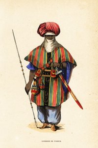 Ædel Tuareg-kriger fra Agadez, Niger, i tagelmust (turban og slør), taktkat (skjorte) og akarbey (bukser) af Captain George Francis (after) Lyon