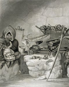 Interiør af en eskimo snehytte, Winter Island 1822, indgraveret af Edward Francis Finden (1791-1857) pub. af John Murray, 1824