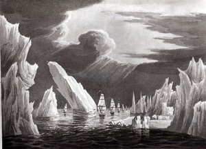 Passage gennem isen, 16. juni 1818, graveret af D. Havell (sw foto) af Captain N. Rofs