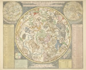 Planisphaerii Coelestis Hemisphaerium Septentrionale, fra Atlas Coelestis, pub. 1706 (håndkoloreret gravering)
