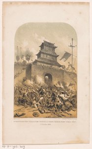 Franske og britiske tropper stormer det gamle sommerpalads i Beijing Allierede troppers indtog i Beijing gennem Tchâo-Yânt-porten, 22. oktober 1860 (titel på objekt)