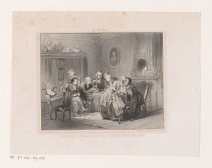 Joseph-Ignace Guillotin ser på en miniature af en guillotine Doktor Guillotin og hans opfindelse (titel på objekt)