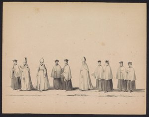 Masquerade of the Utrecht Students, 1846 (plade 11) Afbildning af den udklædte procession, der forestiller Filip II, Prins af Spaniens procession i Utrecht, 3. oktober 1549, afholdt 17. juni 1846 af H.H. Studerende fra Utrechtsche af Carel Christiaan Antony Last