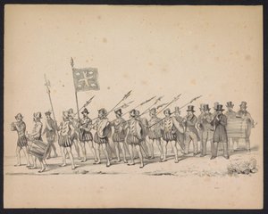 Masquerade of the Utrecht Students, 1846 (Tavle 22) Afbildning af den udklædte procession, der forestiller Filip II, Prins af Spaniens procession i Utrecht, 3. oktober 1549, afholdt 17. juni 1846 af H.H. Studerende fra Utrechtsche af Carel Christiaan Antony Last