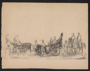 Masquerade of the Utrecht Students, 1846 (Plade 8) Afbildning af den udklædte procession, der forestiller Filip II, Prins af Spaniens procession i Utrecht, 3. oktober 1549, afholdt 17. juni 1846 af H.H. Studerende fra Utrechtsche af Carel Christiaan Antony Last