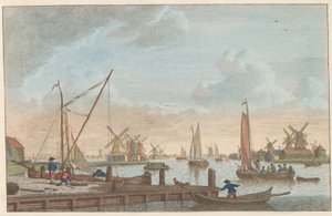 Zaan ved Wormerveer, ca. 1790 Wormerveer van de Poelsluis / Wormerveer aupres du Saan (titel på objekt) af Carel Frederik Bendorp (I)
