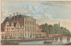 Bygning af Felix Meritis i Amsterdam, ca. 1790 Opbygning af Selskabet Felix Meitis i Amsterdam / Edifices de la societe dit Félix Méritis à Amsterdam (titel på objekt) af Carel Frederik Bendorp (I)