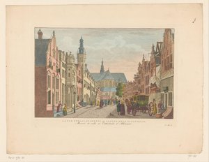 Udsigt over Langestraat, rådhuset og Grote Kerk i Alkmaar Langestraat, Rådhuset og Groote Kerk i Alkmaar / Maison de ville et Cathédrale d