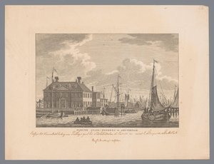Udsigt over Nieuwe Stadsherberg på IJ i Amsterdam Ny bykro i Amsterdam (titel på objekt) af Carel Frederik Bendorp (I)