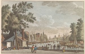 Leuvehaven i Rotterdam, ca. 1790 Leuvehaven i Rotterdam / Le Canal dit Leuvenhaven a Rotterdam (titel på objekt)