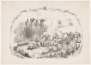 Tegneserie, der skildrer Thorbeckes planer om at afskaffe Utrecht University of Applied Sciences, 1863 En kamp mellem to kraftfulde elementer (titel på objekt) af Carel Hendrik Thiebout