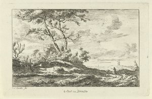 Hyrde på en landevej Te Eext i Drenthe (titel på objekt) Landskaber (a-f) (serietitel) af Carel Lodewijk Hansen