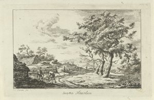 Jægere med en hund på sporet Buyten Haarlem (titel på objekt) Landskaber (a-f) (serietitel)